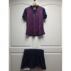 CALLAWAY Blue and red PAISLEY Short Sleeve Golf Shirt and skort set size Large